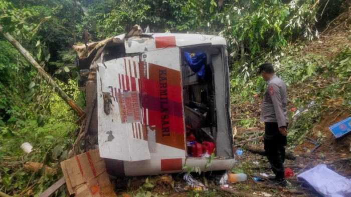 Bus Kontingen Penajam Paser Utara Untuk Mengikuti Porprov Berau Masuk Jurang